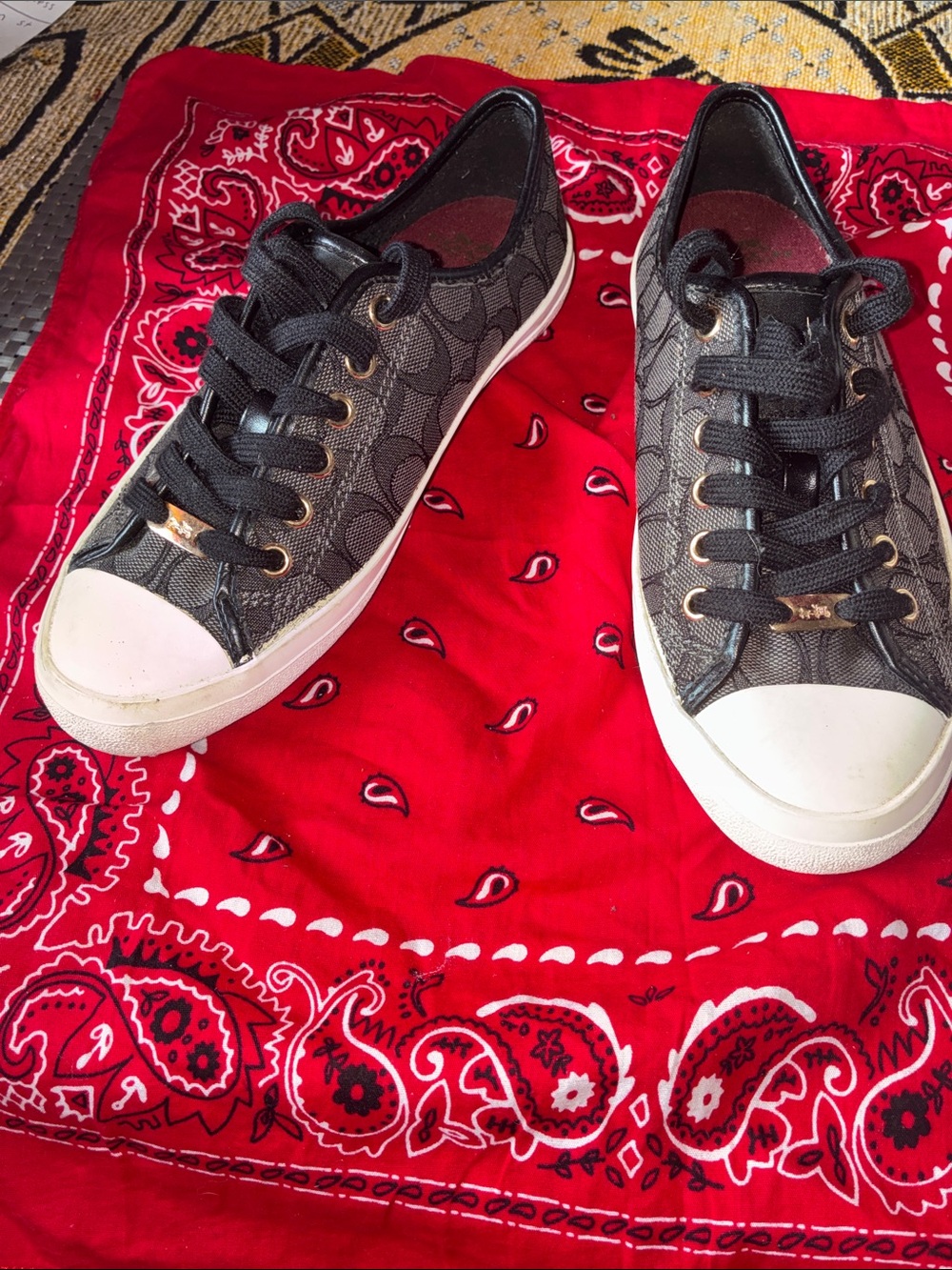 Coach Black and White Signature Canvas Low-Top Sneakers